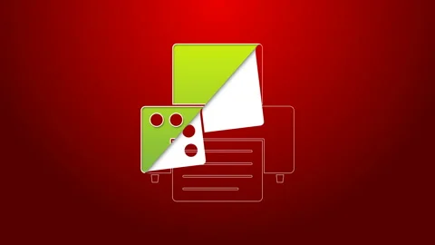 Green line Printer icon isolated on red background. 4K Video motion graphic Stock Footage 143359742