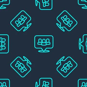 Green line Project team base icon isolated seamless pattern on blue backgroun Illustrazione stock