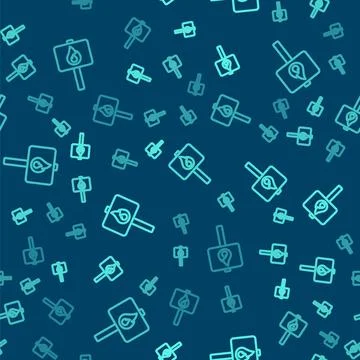 Green line Protest icon isolated seamless pattern on blue background. Meeti.. Stock Illustration