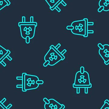 Green line Radiation electrical plug icon isolated seamless pattern on blue Stock Illustration