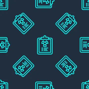 Green line Radiation warning document icon isolated seamless pattern on blue Illustrazione stock
