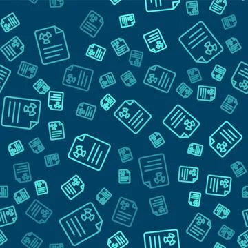 Green line Radiation warning document icon isolated seamless pattern on blue イラスト素材