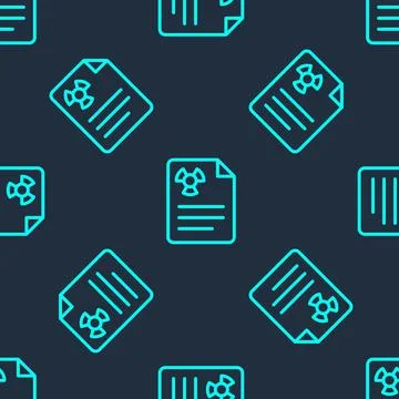Green line Radiation warning document icon isolated seamless pattern on blue イラスト素材