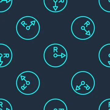 Green line Radius icon isolated seamless pattern on blue background.  Vector Stock Illustration