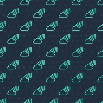 Green line Rainbow with cloud icon isolated seamless pattern on blue background Stock Illustration