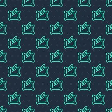 Green line Rectangular pillow icon isolated seamless pattern on blue background Illustrazione stock