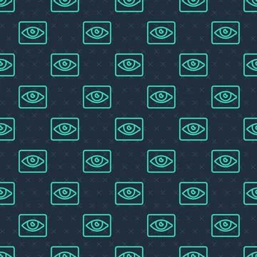 Green line Red eye effect icon isolated seamless pattern on blue background. Eye Stockillustratie