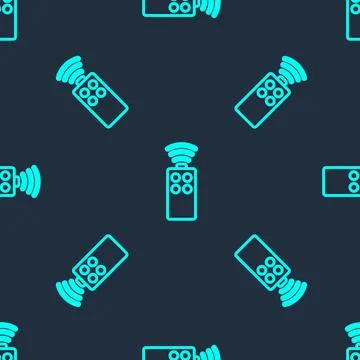 Green line Remote control for the camera icon isolated seamless pattern on .. Stock Illustration