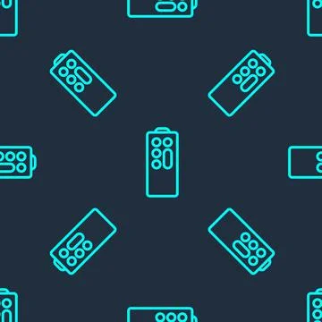Green line Remote control icon isolated seamless pattern on blue background Stock Illustration