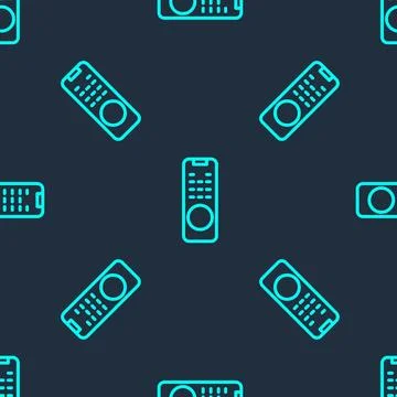 Green line Remote control icon isolated seamless pattern on blue background.. Stock Illustration