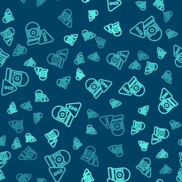 Green line Ringing alarm bell icon isolated seamless pattern on blue background Stock Illustration