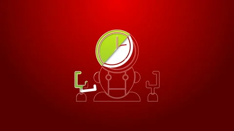 Green line Robot and digital time manager icon isolated on red background. Time Stock Footage 143620354