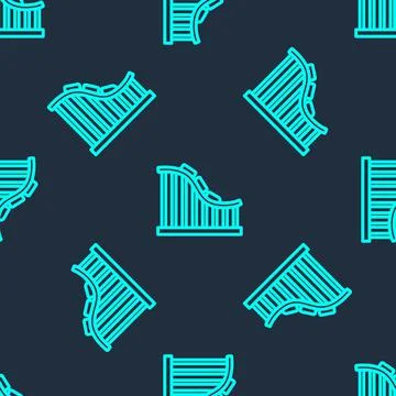 Green line Roller coaster icon isolated seamless pattern on blue background Stock Illustration