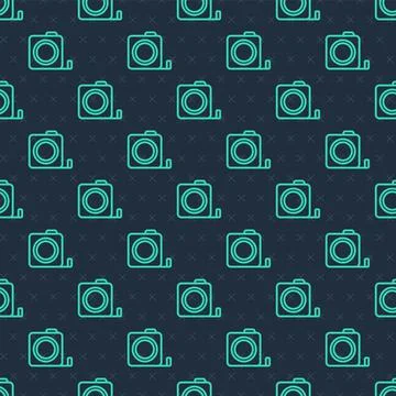 Green line Roulette construction icon isolated seamless pattern on blue Stock Illustration