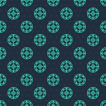 Green line Round shield icon isolated seamless pattern on blue background Illustrazione stock