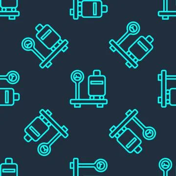 Green line Scale with suitcase icon isolated seamless pattern on blue backgro Illustrazione stock
