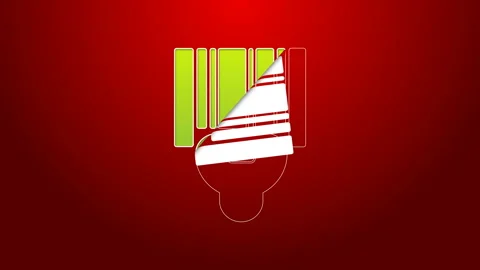 Green line Scanner scanning bar code icon isolated on red background. Barcode Stock-Footage 143518184