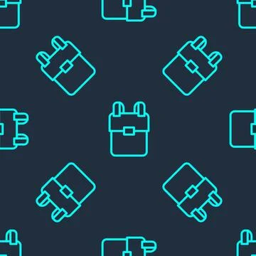 Green line School backpack icon isolated seamless pattern on blue background. Stockillustratie