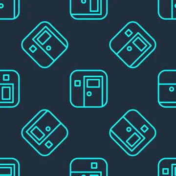 Green line School classroom icon isolated seamless pattern on blue background 스톡 일러스트