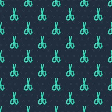 Green line Scissors icon isolated seamless pattern on blue background. Tailor イラスト素材