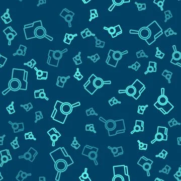 Green line Search concept with folder icon isolated seamless pattern on blue  Stock Illustration