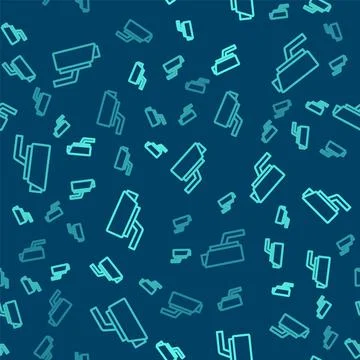 Green line Security camera icon isolated seamless pattern on blue background イラスト素材
