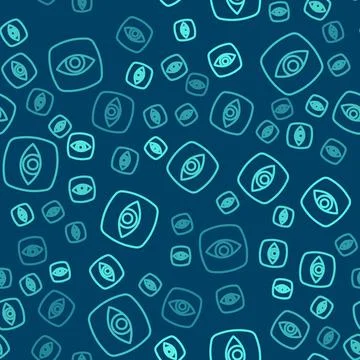 Green line Security camera icon isolated seamless pattern on blue background イラスト素材