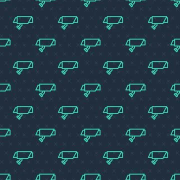 Green line Security camera icon isolated seamless pattern on blue background Stockillustratie