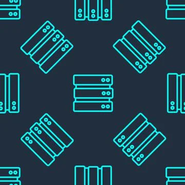 Green line Server, Data, Web Hosting icon isolated seamless pattern on blue Stock Illustration