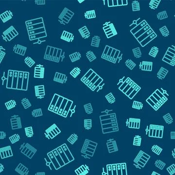 Green line Server, Data, Web Hosting icon isolated seamless pattern on blue Stock Illustration