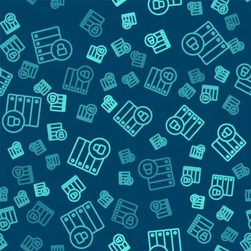 Green line Server security with closed padlock icon isolated seamless pattern Stock Illustration