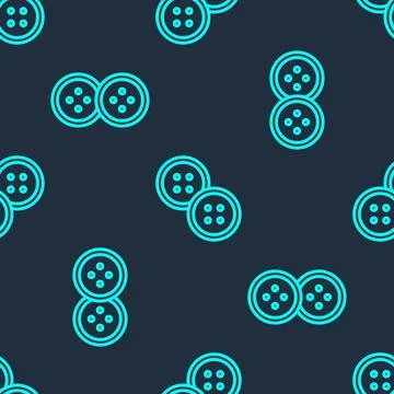 Green line Sewing button for clothes icon isolated seamless pattern on blue Illustrazione stock