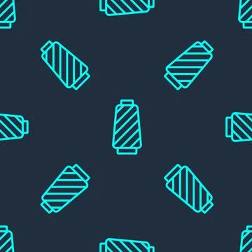 Green line Sewing thread on spool icon isolated seamless pattern on blue Stock Illustration