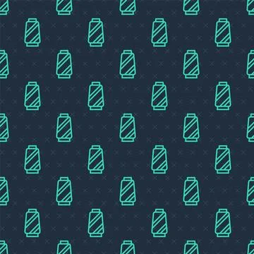 Green line Sewing thread on spool icon isolated seamless pattern on blue Stockillustratie