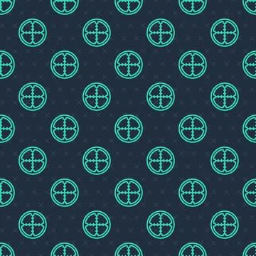Green line Sniper optical sight icon isolated seamless pattern on blue backgr Stock Illustration