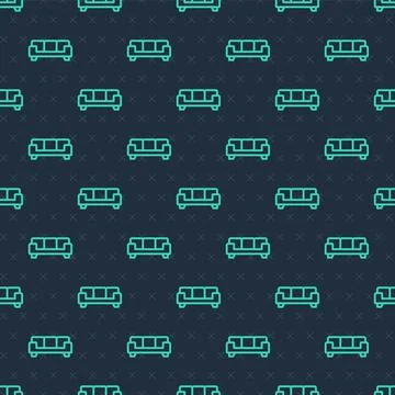 Green line Sofa icon isolated seamless pattern on blue background.  Vector Illustrazione stock