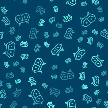 Green line Sofa icon isolated seamless pattern on blue background. Vector Illustrazione stock