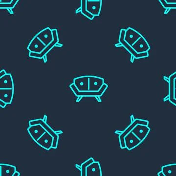 Green line Sofa icon isolated seamless pattern on blue background.  Vector Stock Illustration