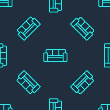 Green line Sofa icon isolated seamless pattern on blue background.  Vector Stock Illustration