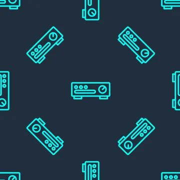 Green line Sound mixer controller icon isolated seamless pattern on blue ba.. Stock Illustration