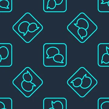 Green line Speech bubble chat icon isolated seamless pattern on blue background 스톡 일러스트