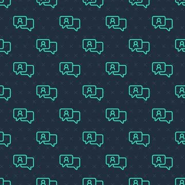 Green line Speech bubble chat icon isolated seamless pattern on blue background Stock Illustration