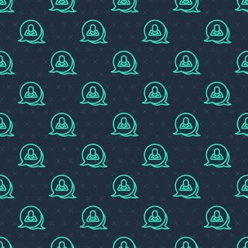 Green line Speech bubble chat icon isolated seamless pattern on blue background Stock Illustration