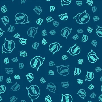 Green line Speech bubble rip death icon isolated seamless pattern on blue Stock Illustration