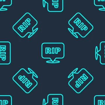 Green line Speech bubble rip death icon isolated seamless pattern on blue Stock Illustration