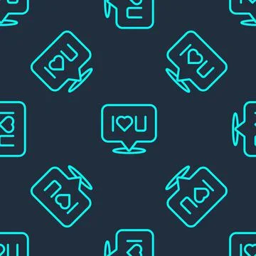 Green line Speech bubble with text I love you icon isolated seamless pattern  Stock Illustration