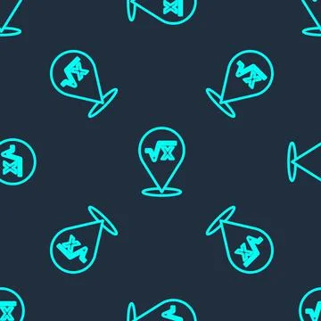 Green line Square root of x glyph icon isolated seamless pattern on blue Stock Illustration