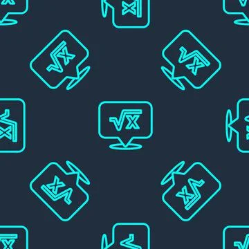 Green line Square root of x glyph icon isolated seamless pattern on blue 스톡 일러스트