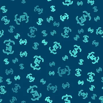 Green line Square root of x glyph icon isolated seamless pattern on blue Stock Illustration