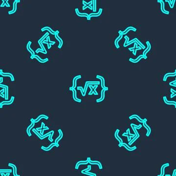 Green line Square root of x glyph icon isolated seamless pattern on blue Stock Illustration